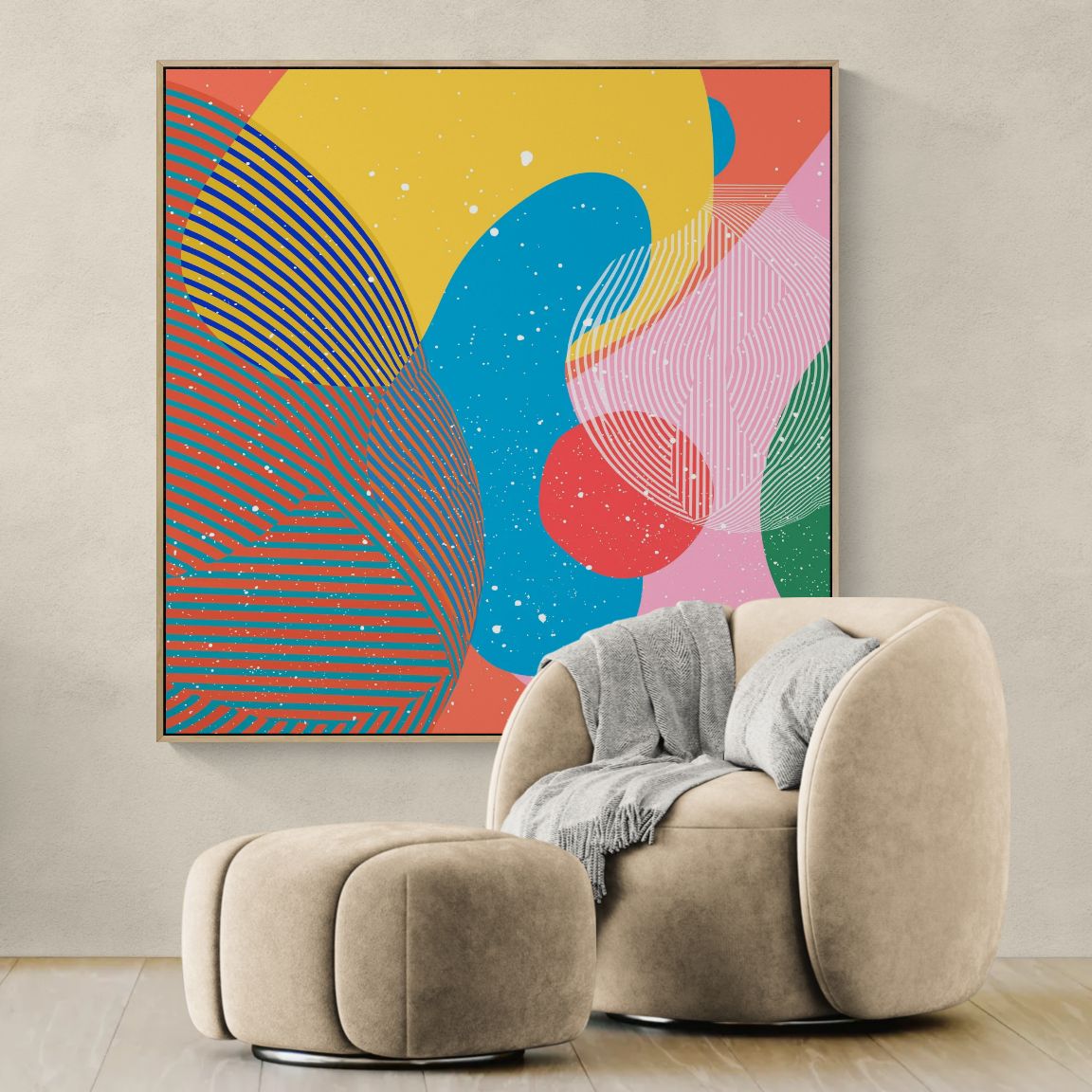abstract geometric canvas wall art in modern living room with clean lines and bold contrast