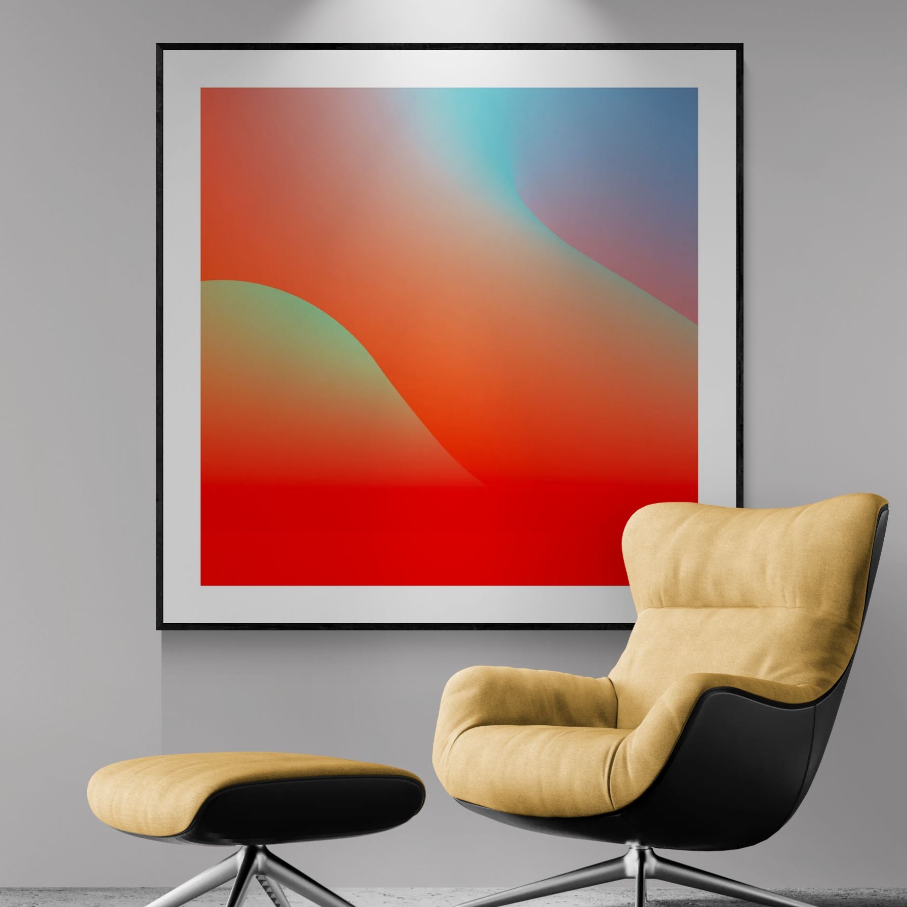 abstract gradient wall art in minimalist interior space with clean lines and soft color transitions