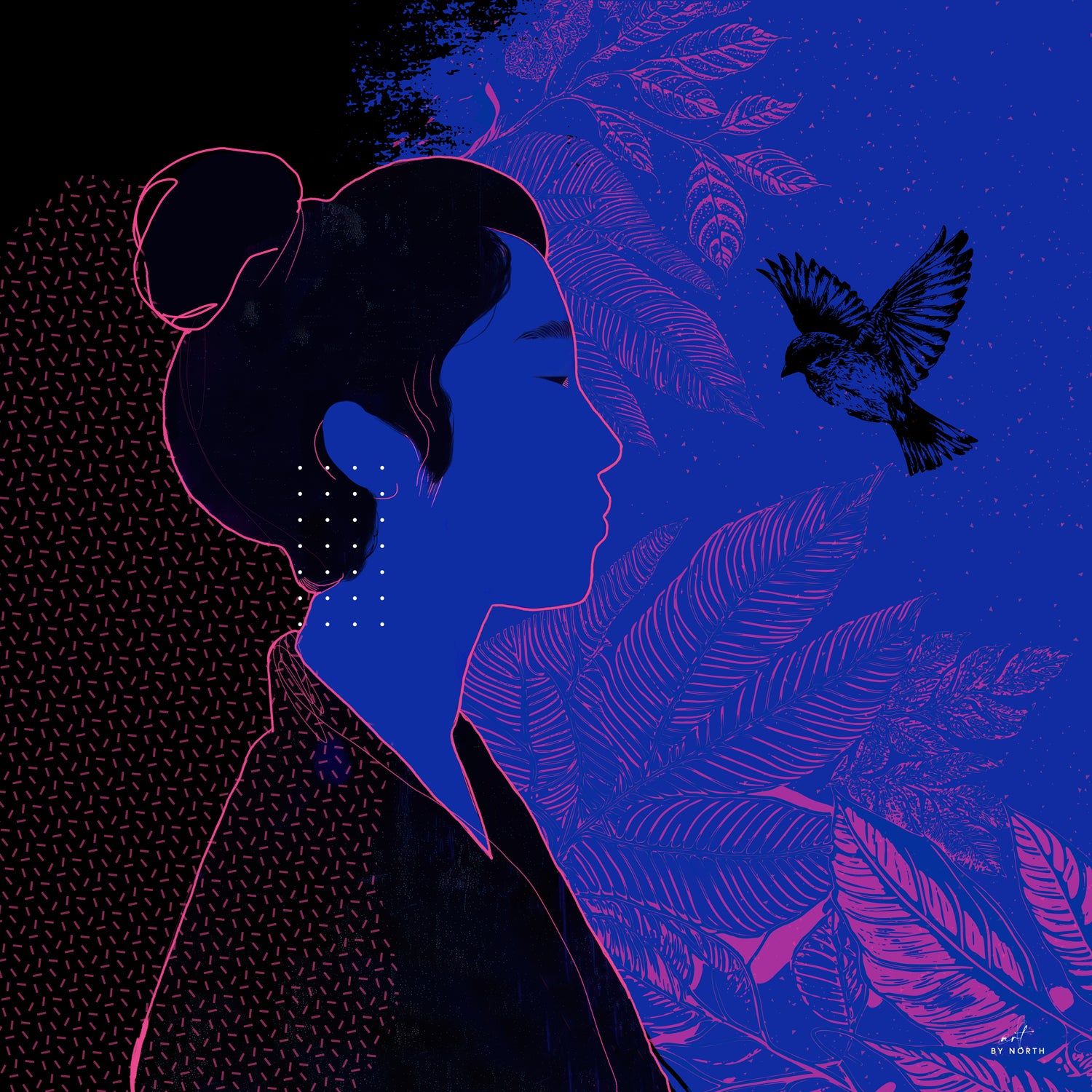 bluebird electrica figurative silhouette canvas wall art with blue and pink contrast tones