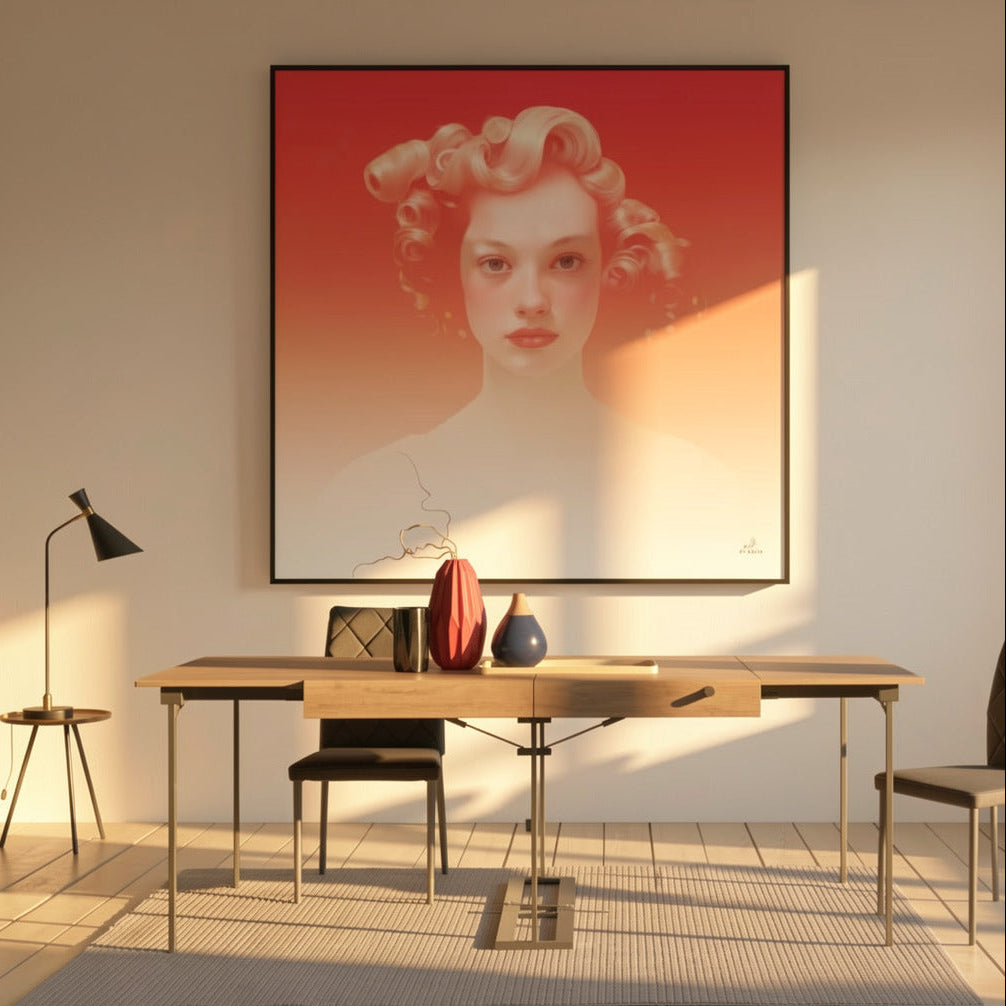 Large canvas wall art with soft gradient tones in modern living room