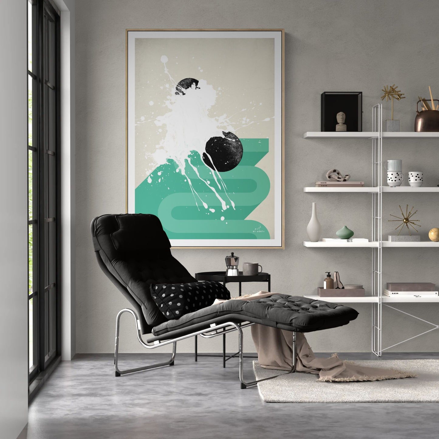 geometric abstract canvas wall art in living room with clean layout and subtle contrast
