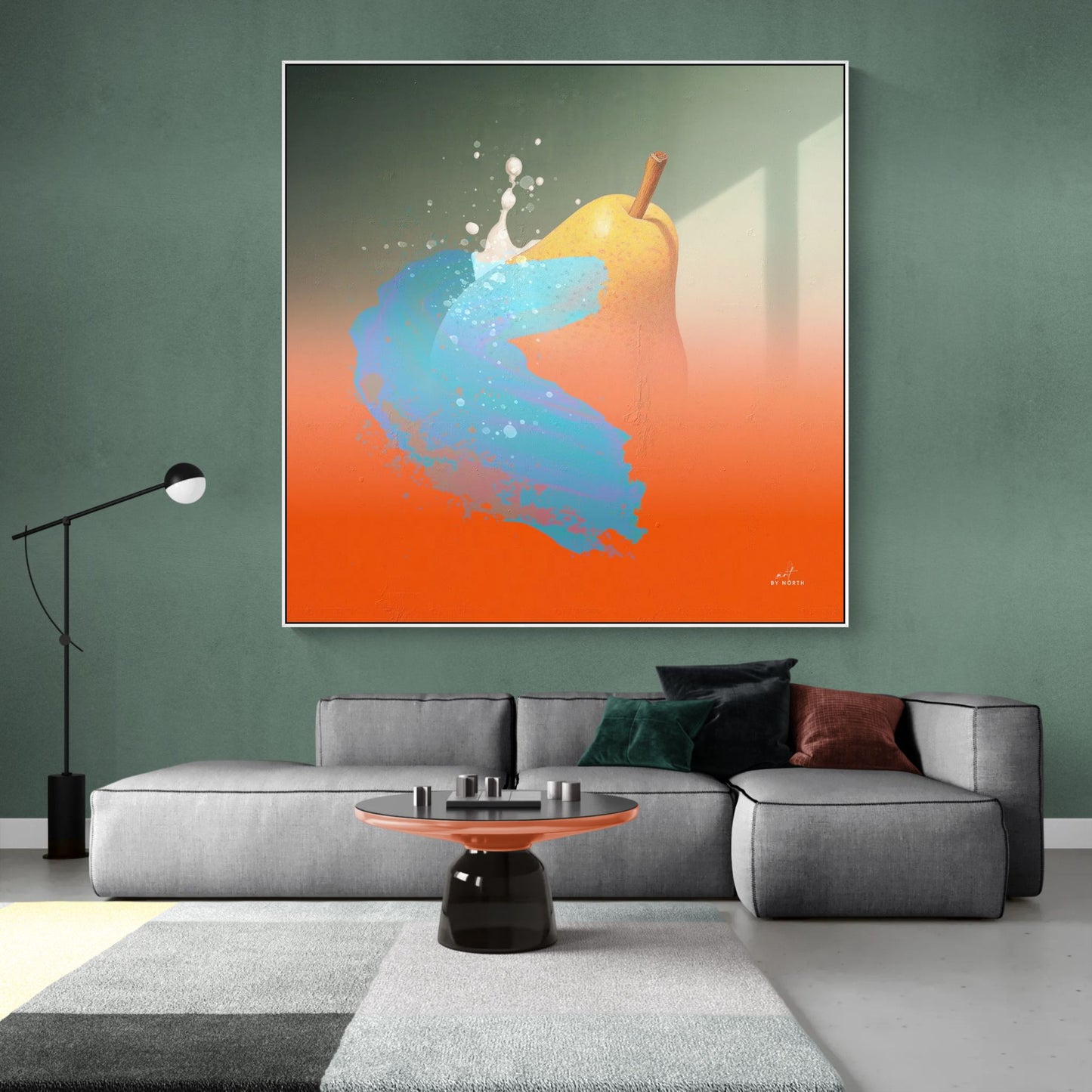 modern wall art with figurative abstract pear composition in contemporary interior