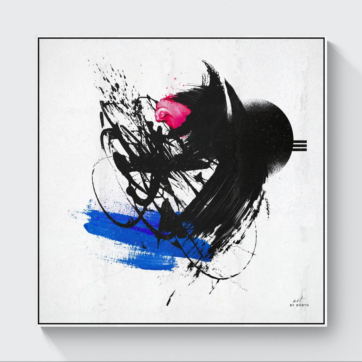modern wall art with white frame highlighting clean composition and color accents