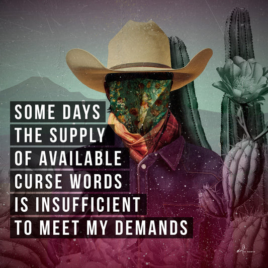 modern wall art with surreal cowboy portrait cactus background and quote