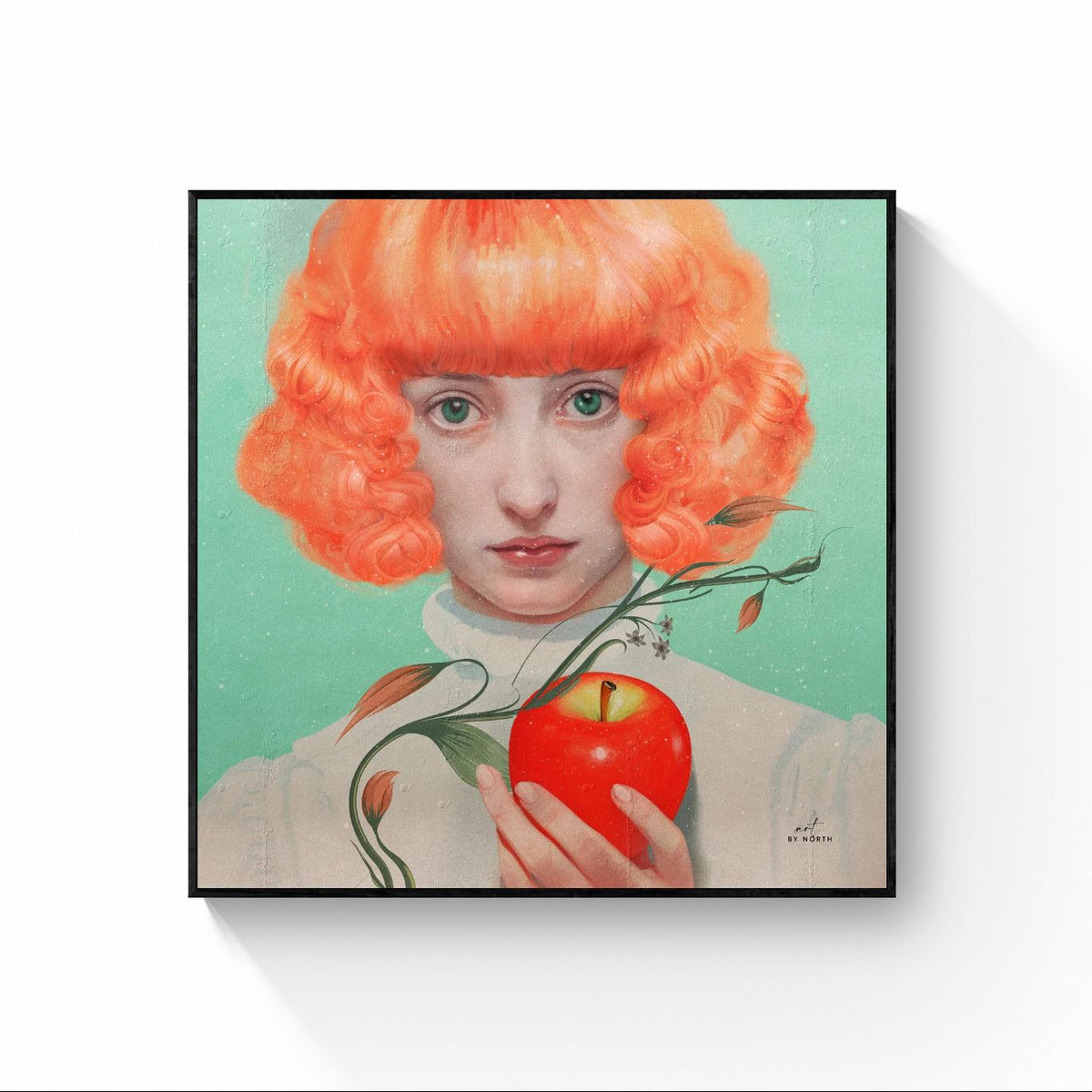 figurative portrait canvas wall art with black floater frame enhancing contrast and depth
