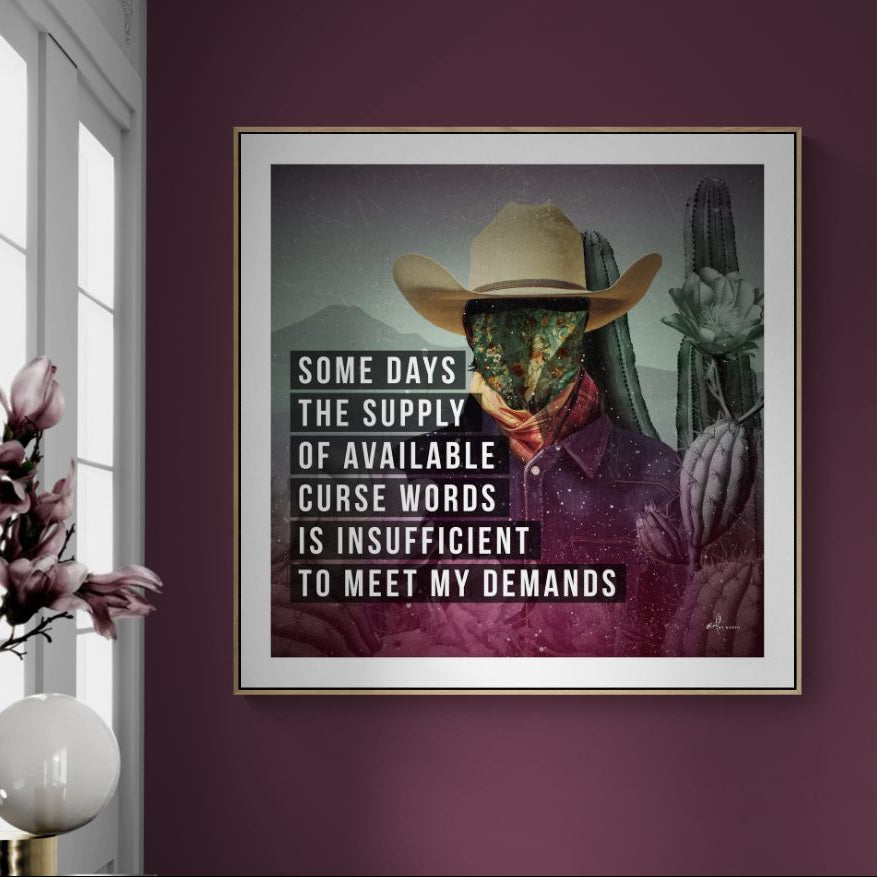 figurative wall art with layered textures portrait and typography in modern hallway