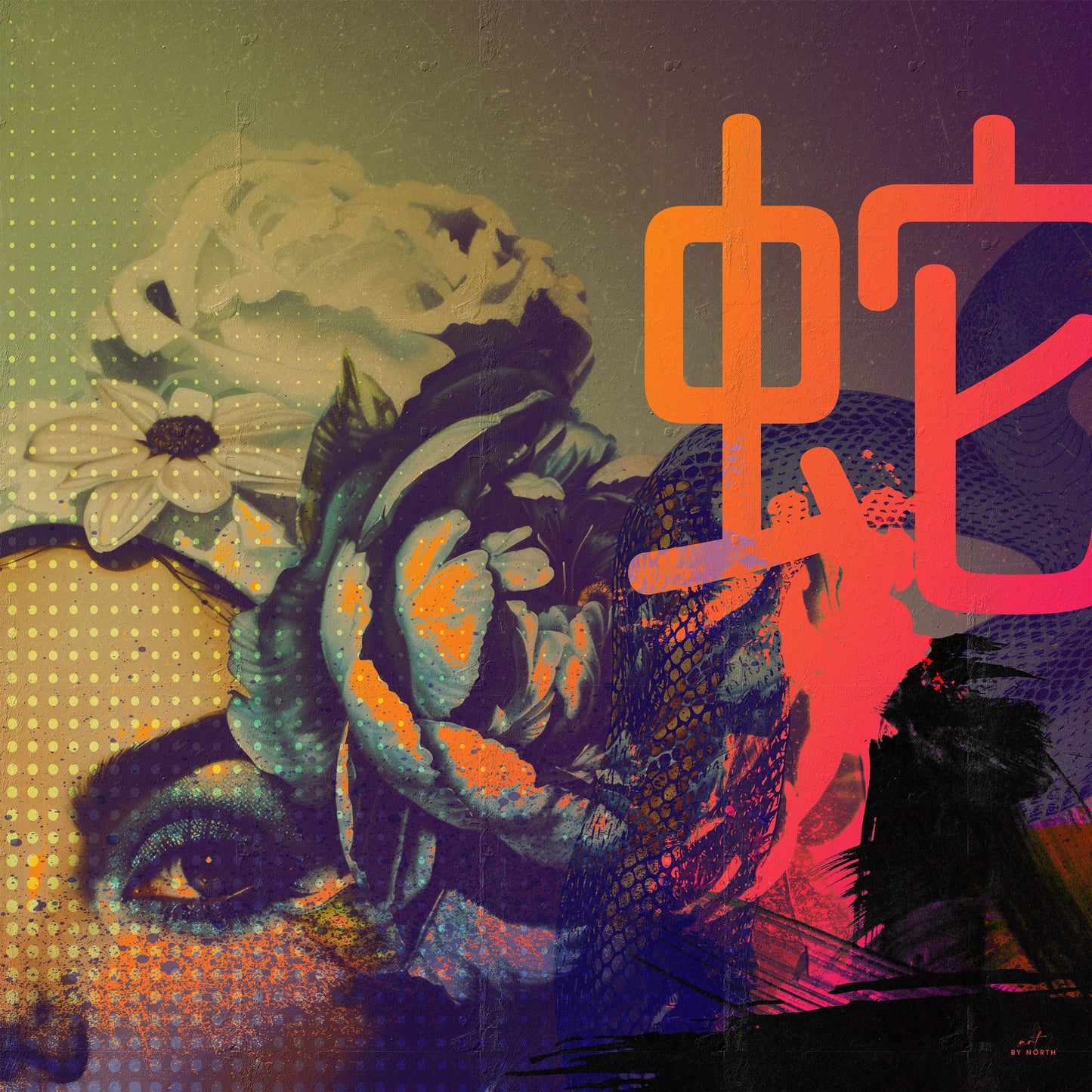 modern wall art with abstract portrait floral elements bold colors and layered textures