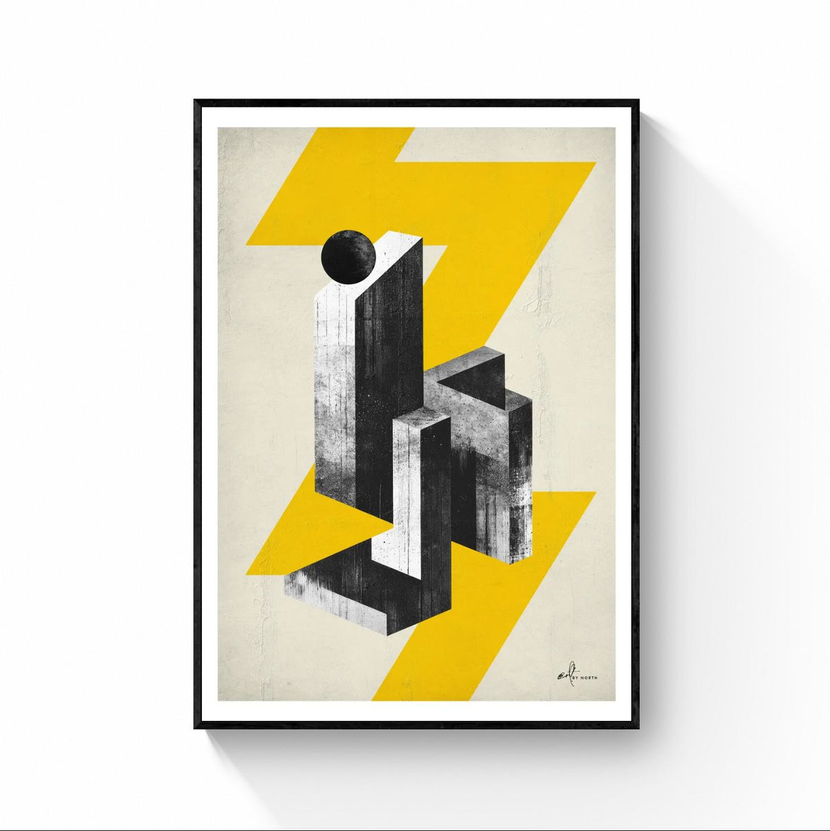 geometric abstract canvas wall art with black floater frame on neutral wall