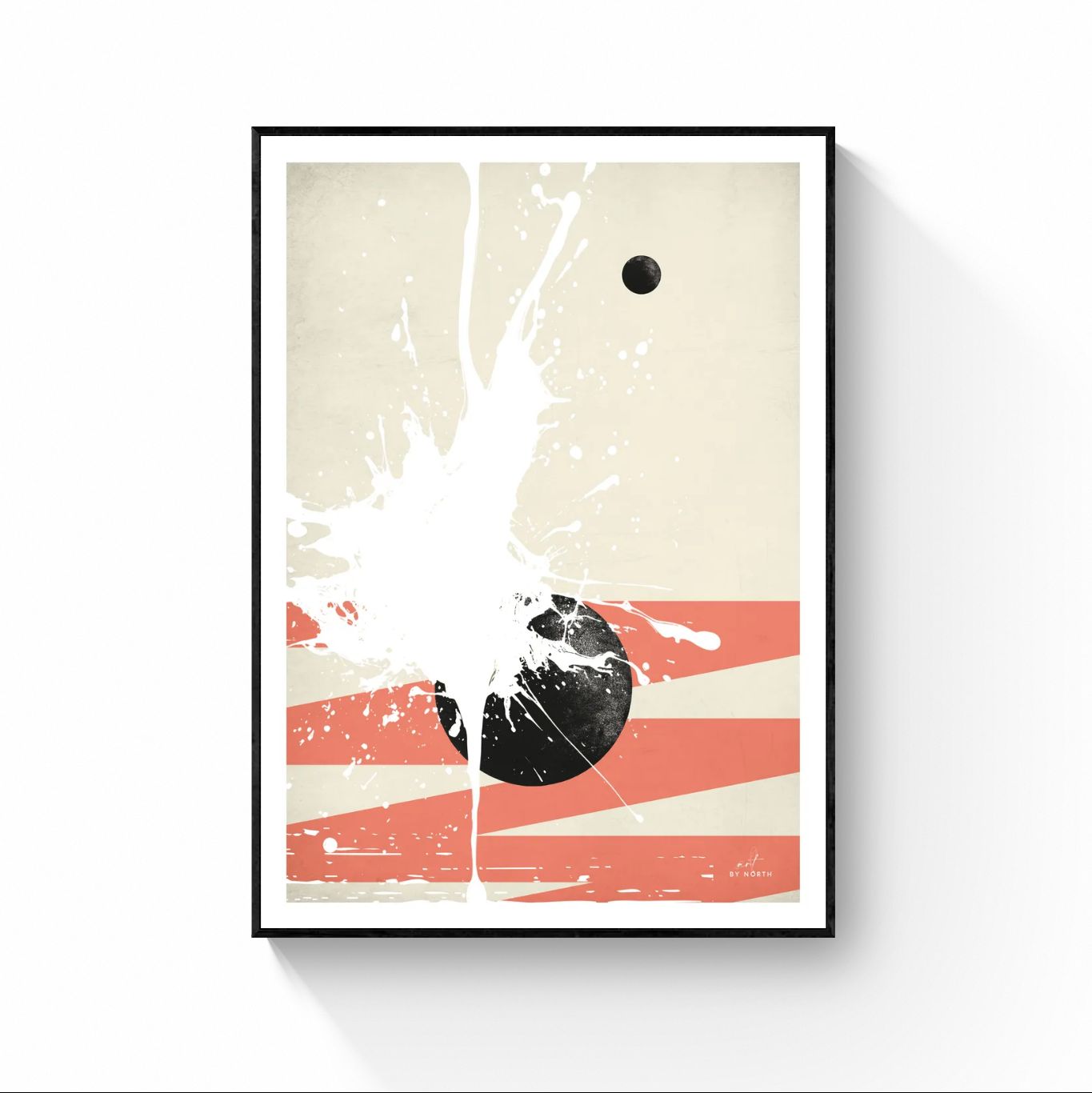 geometric abstract canvas wall art with black floater frame on light wall