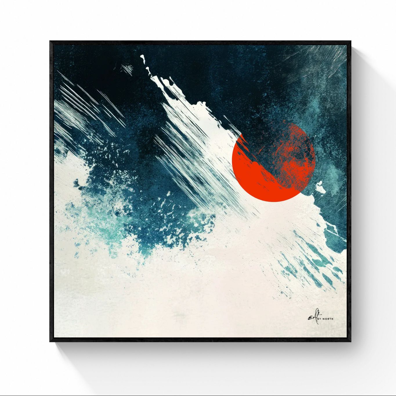 geometric abstract canvas wall art with black floater frame highlighting contrast and depth