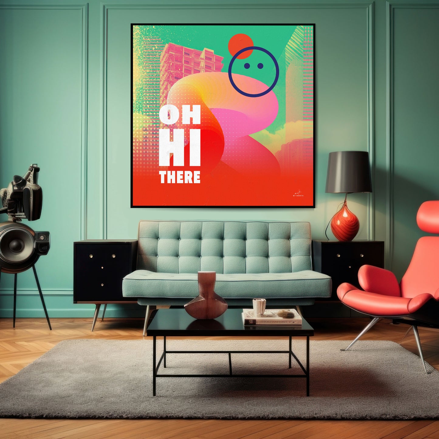 geometric abstract wall art with vibrant gradient colors in modern interior