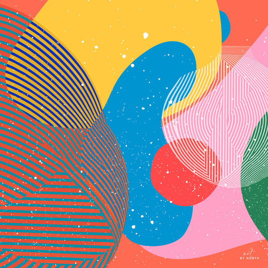 abstract geometric wall art with layered forms and strong color contrast in minimalist modern style