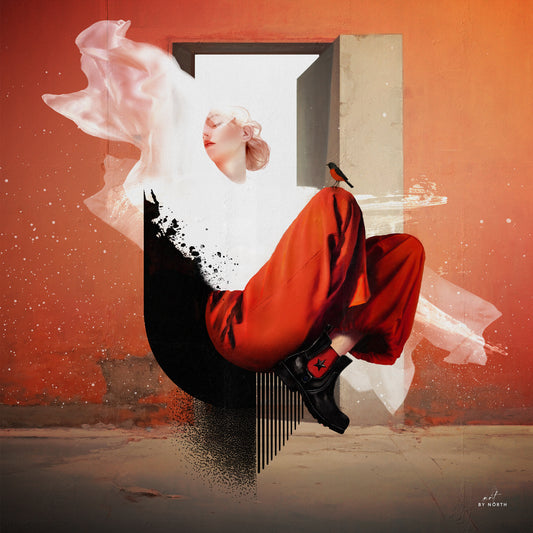 lost in perception surreal portrait canvas wall art with soft tones and dreamlike atmospheric composition
