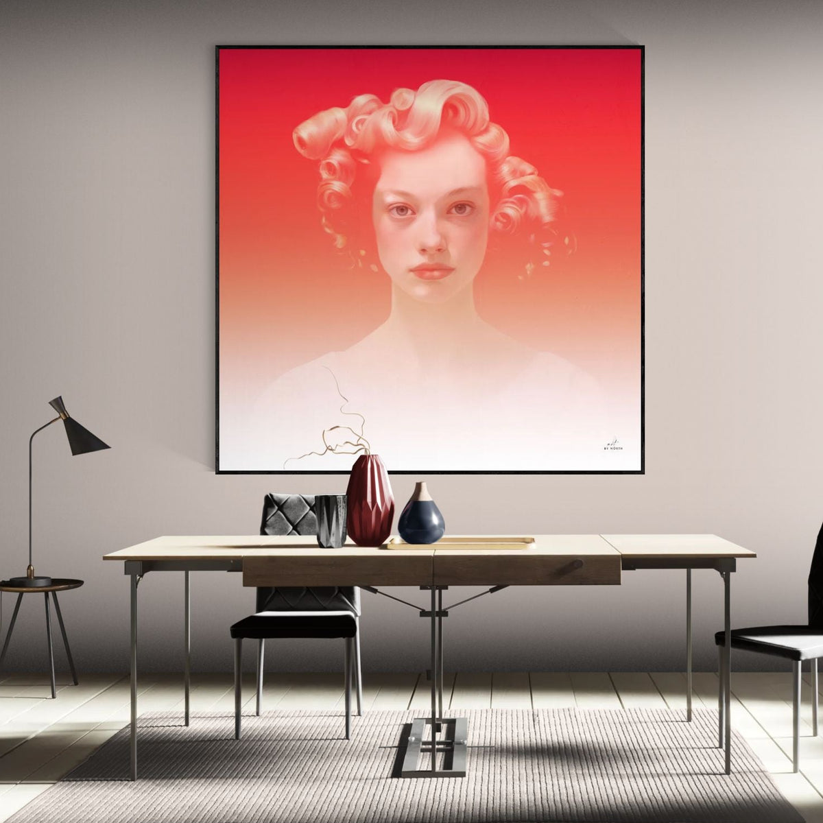 warm contemporary  wall canvas art with soft portrait and gradient tones in stylish interior
