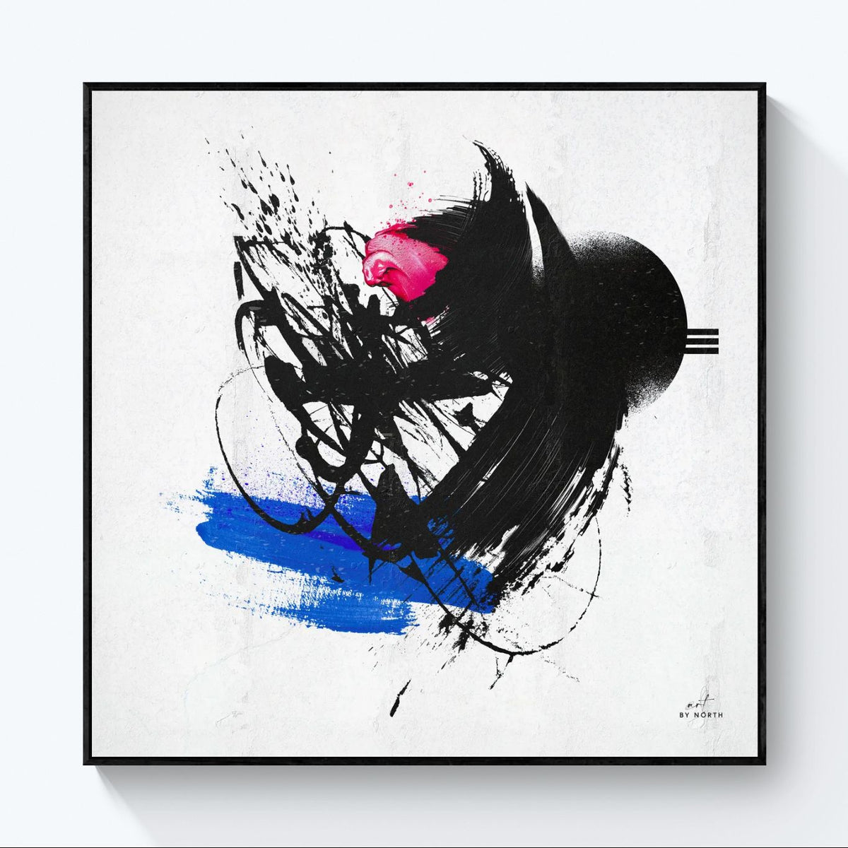 modern abstract wall art with black frame enhancing contrast and bold brushwork