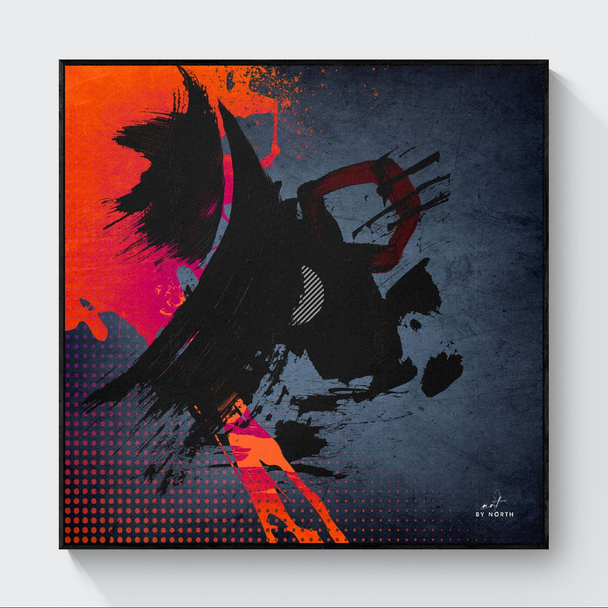 modern abstract wall art with black frame enhancing contrast and depth