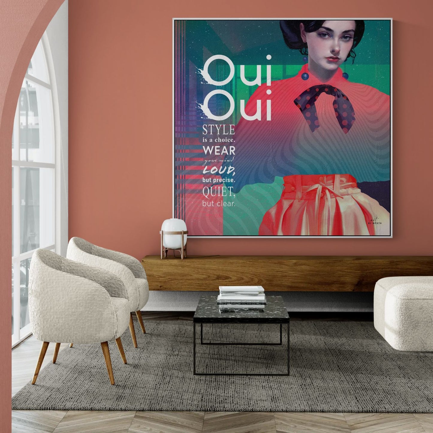 modern wall art with portrait typography and layered textures creating visual impact