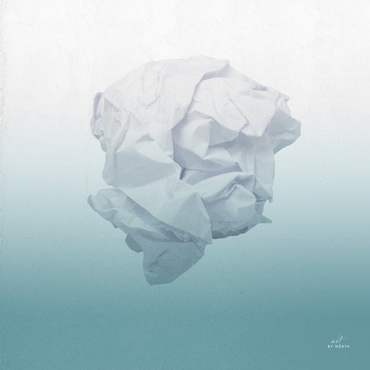 paper amnesia minimalist abstract wall art with floating paper form and soft blue gradient