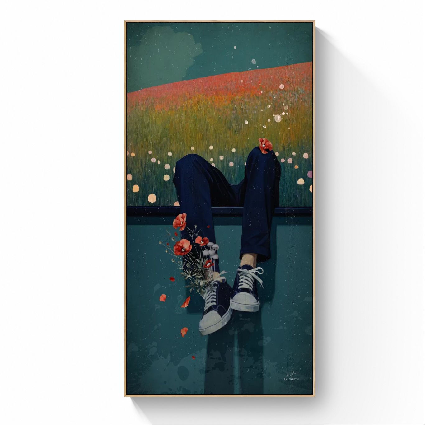 Blissful_Dystopia_canvas print displayed in oak floater frame