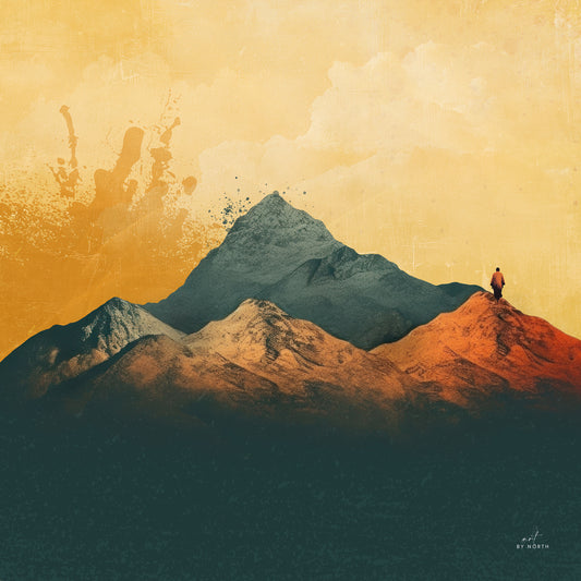 ultima lux minimalist landscape wall art canvas print with mountain peaks and warm yellow sky tones