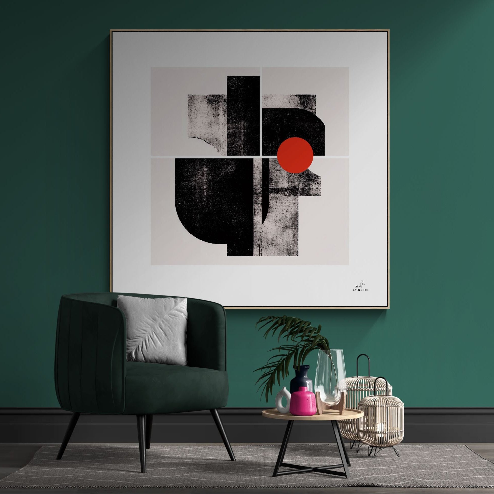 abstract canvas print wall art in modern living room interior with decor