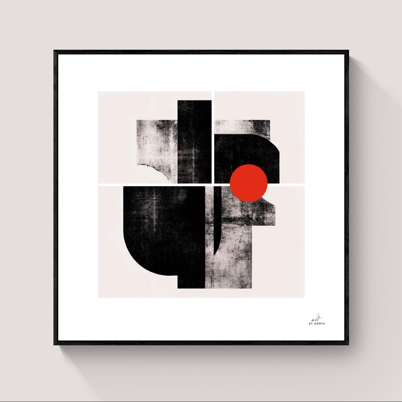 abstract canvas print wall art with black floater frame on neutral wall